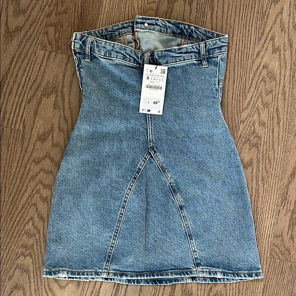 Denim Jean Strapless Mini Dress - Picture 3 of 4